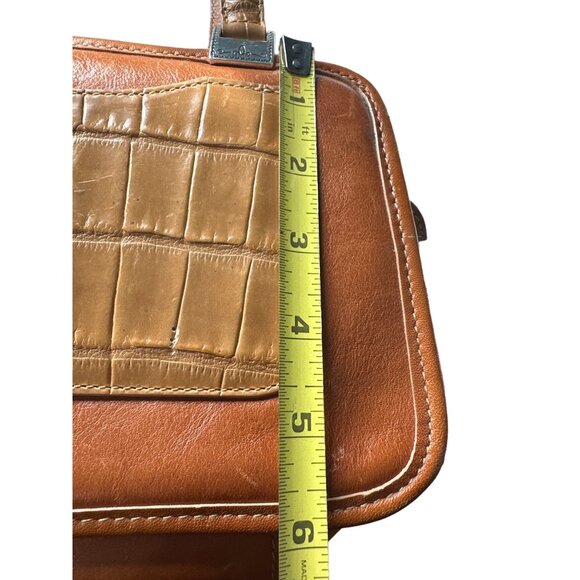 Brighton Tan Leather Shoulder Bag With Croc-Embossed Accent & Silver Hardware - Picture 10 of 12